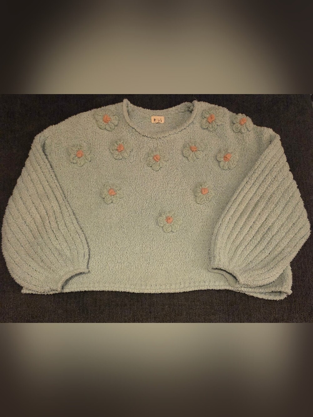 POL Mint Floral Appliqué Women's Oversized  Sweater. Size S